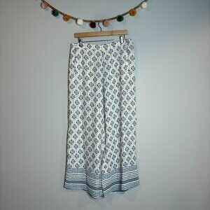 BCBGMaxAzria white and blue patterned flouncy pants